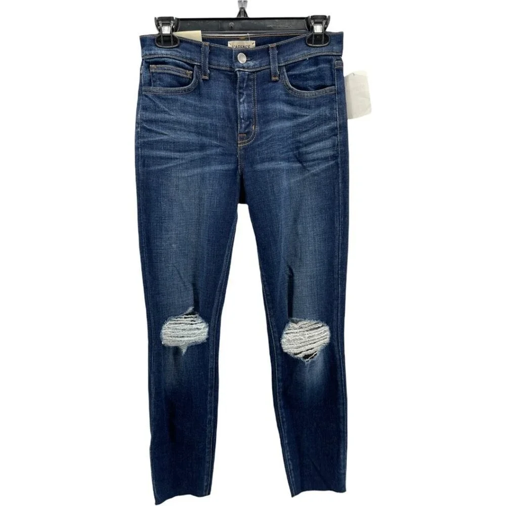 L'AGENCE Abigail French Slim Ripped Skinny Jeans In Dark Diamond Destruct 25 NEW